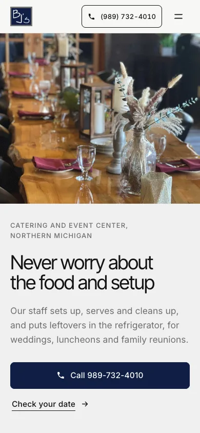 BJ's Catering in the Studio design on a phone