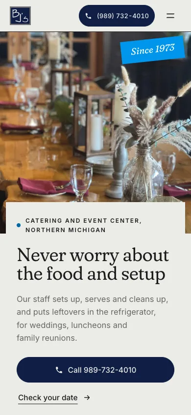 BJ's Catering in the Table design on a phone