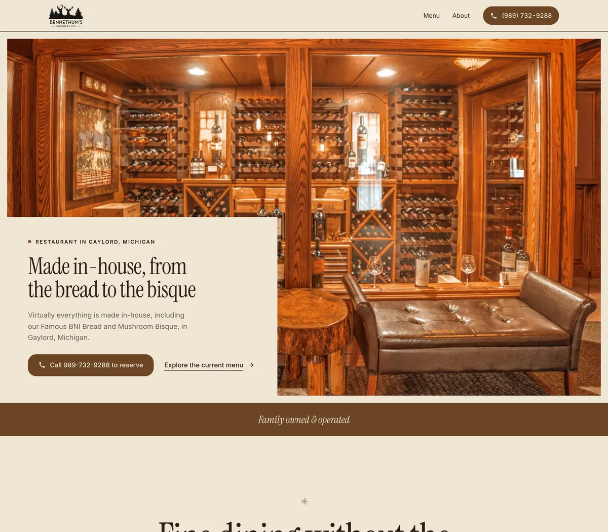 The new one-page site Reelsite built for Bennethum's Northern Inn