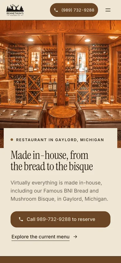 The new site for Bennethum's Northern Inn on a phone