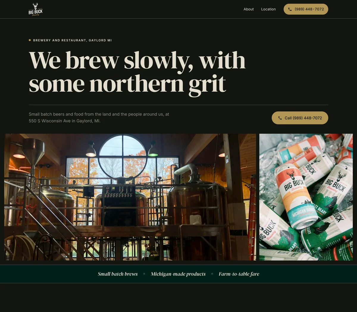 The new one-page site Reelsite built for Big Buck Brewery