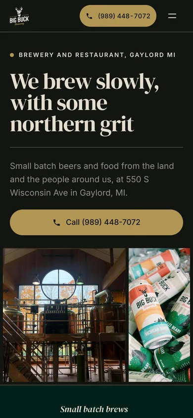 The new site for Big Buck Brewery on a phone