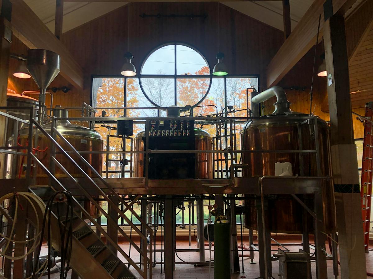 a close, well lit photo of a beer pour or the taproom in use, one clear subject