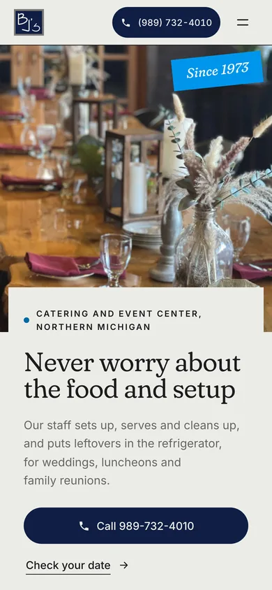 The new site for BJ's Catering & Event Center on a phone