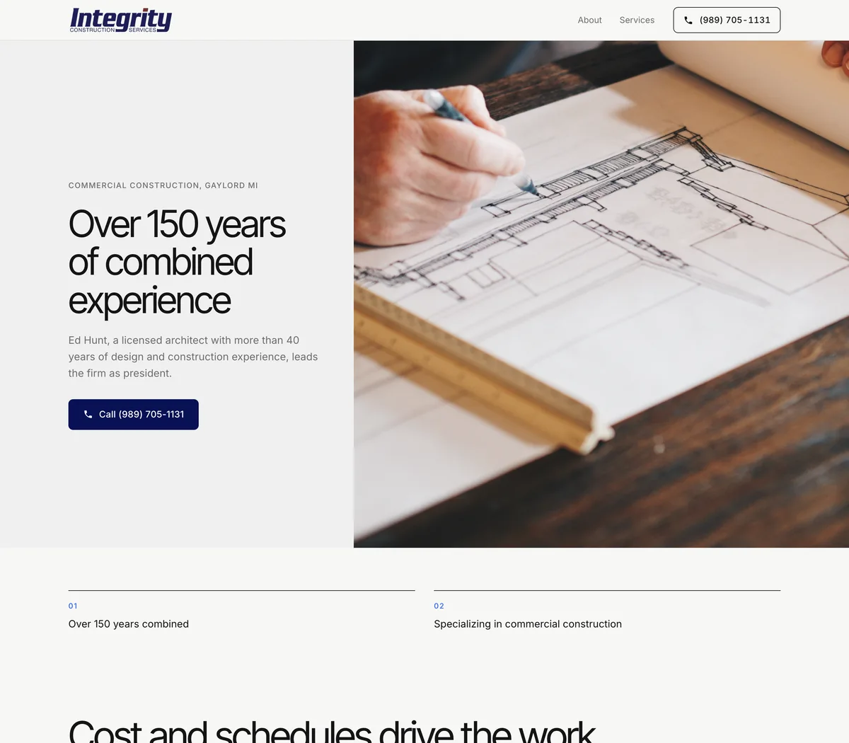 The new one-page site Reelsite built for Integrity Construction Services