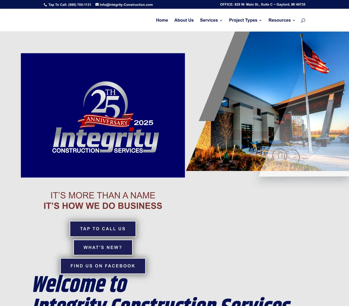 The old website of Integrity Construction Services, as it is today