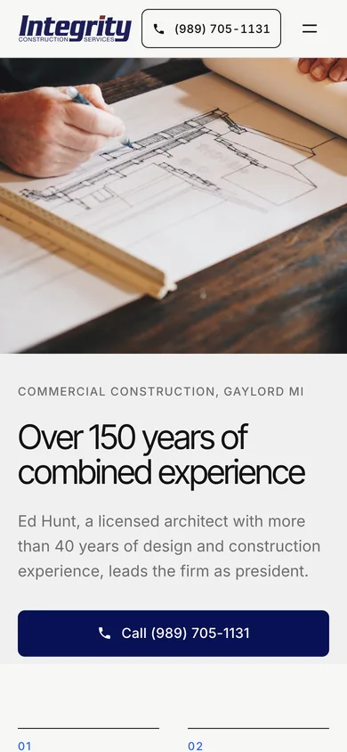 The new site for Integrity Construction Services on a phone