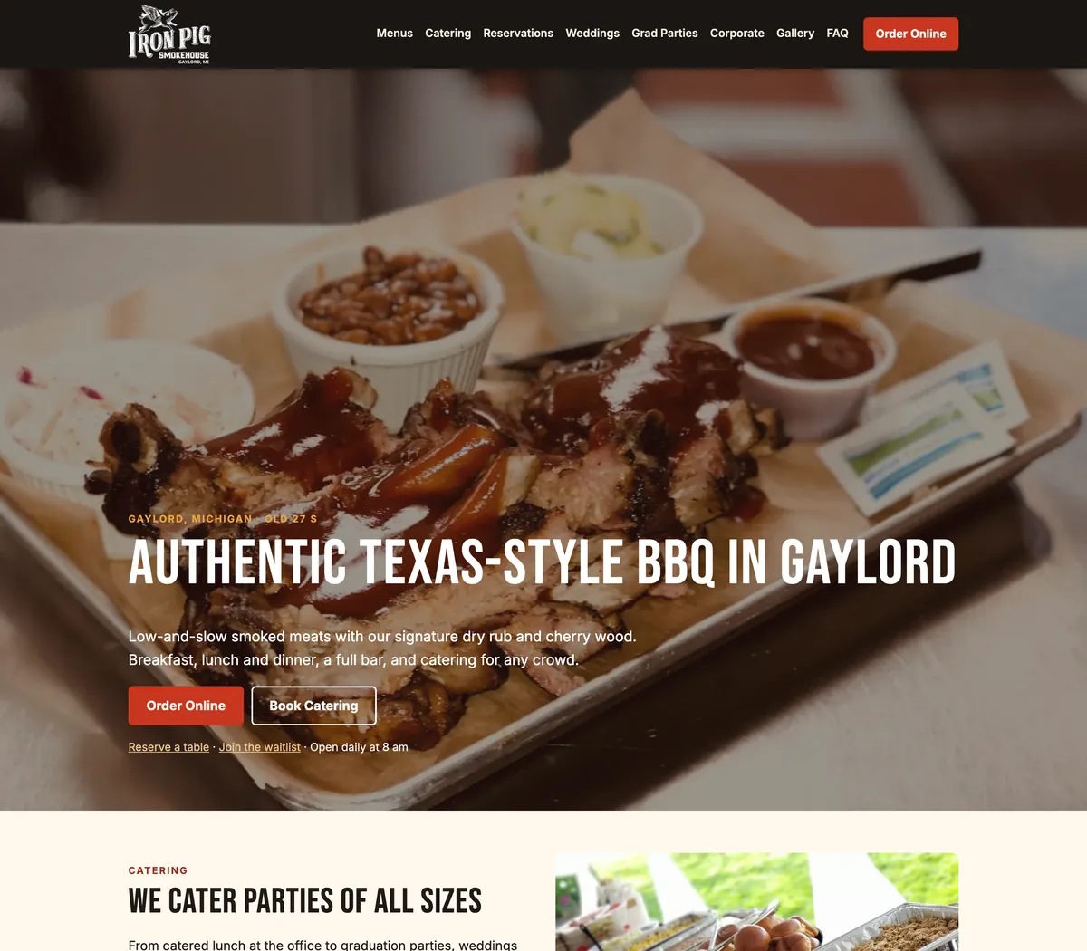 The old website of The Iron Pig Smokehouse, as it is today
