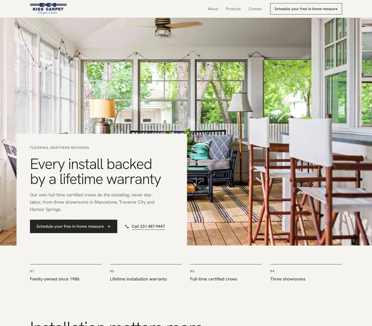 The new one-page site Reelsite built for Kiss Carpet Design Center