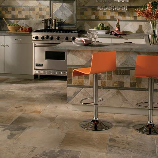 Ceramic or porcelain tile floor, close and well lit