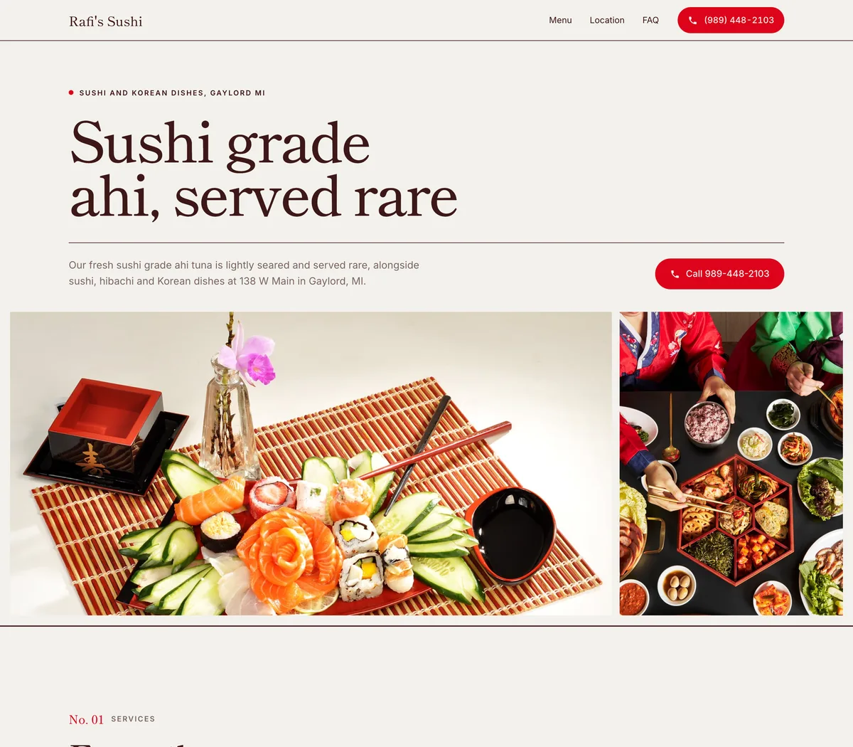 The new one-page site Reelsite built for Rafi's Sushi