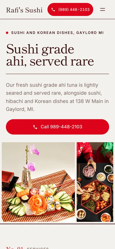The new site for Rafi's Sushi on a phone