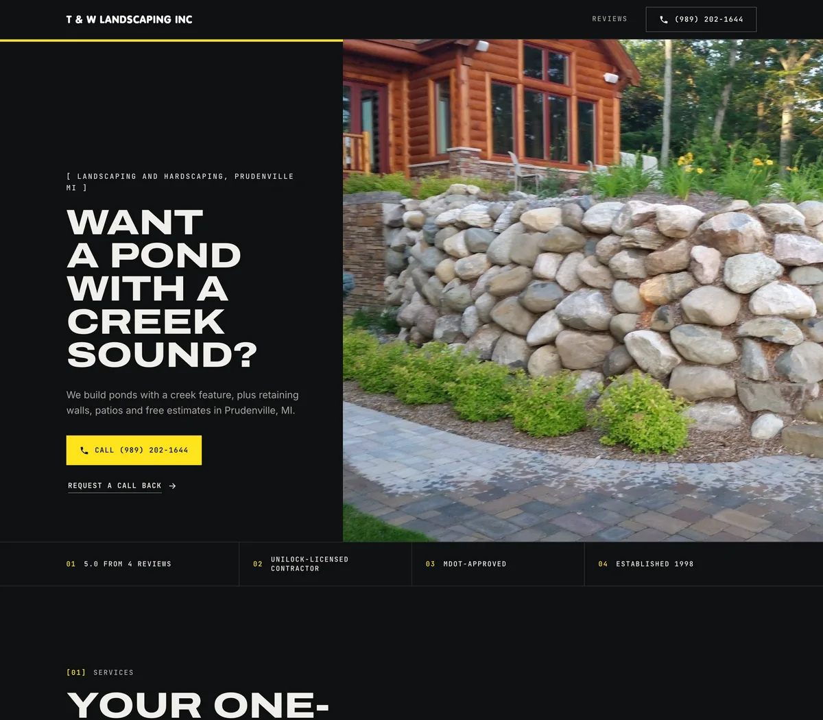 The new one-page site Reelsite built for T & W Landscaping