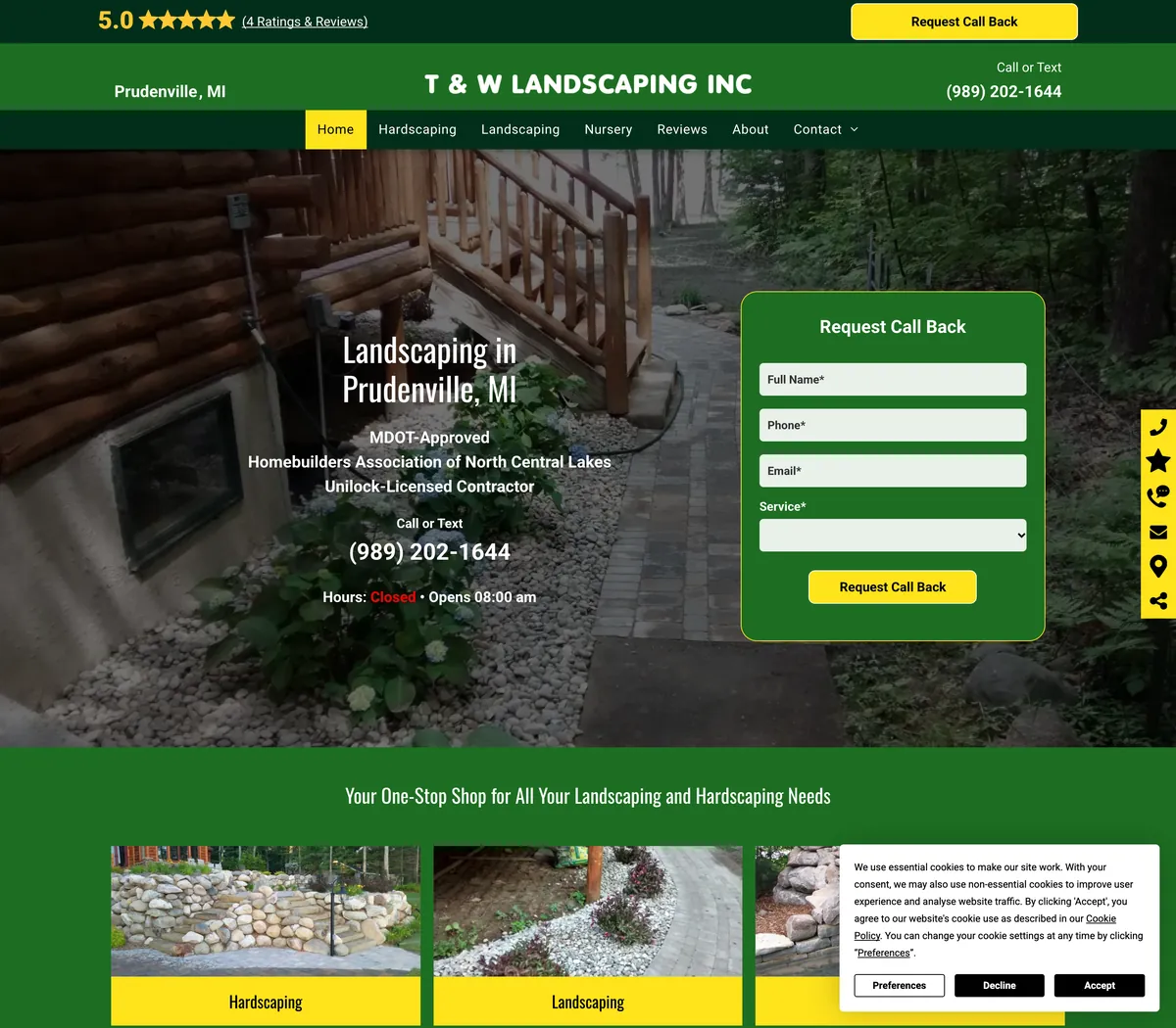 The old website of T & W Landscaping, as it is today