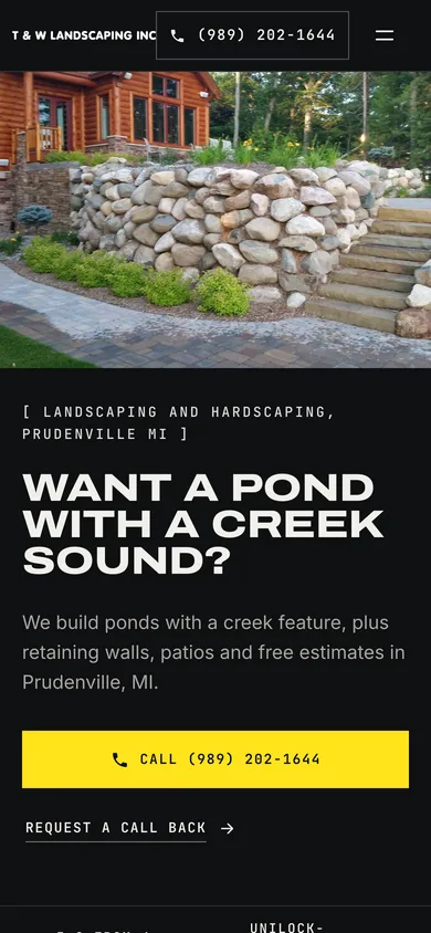 The new site for T & W Landscaping on a phone