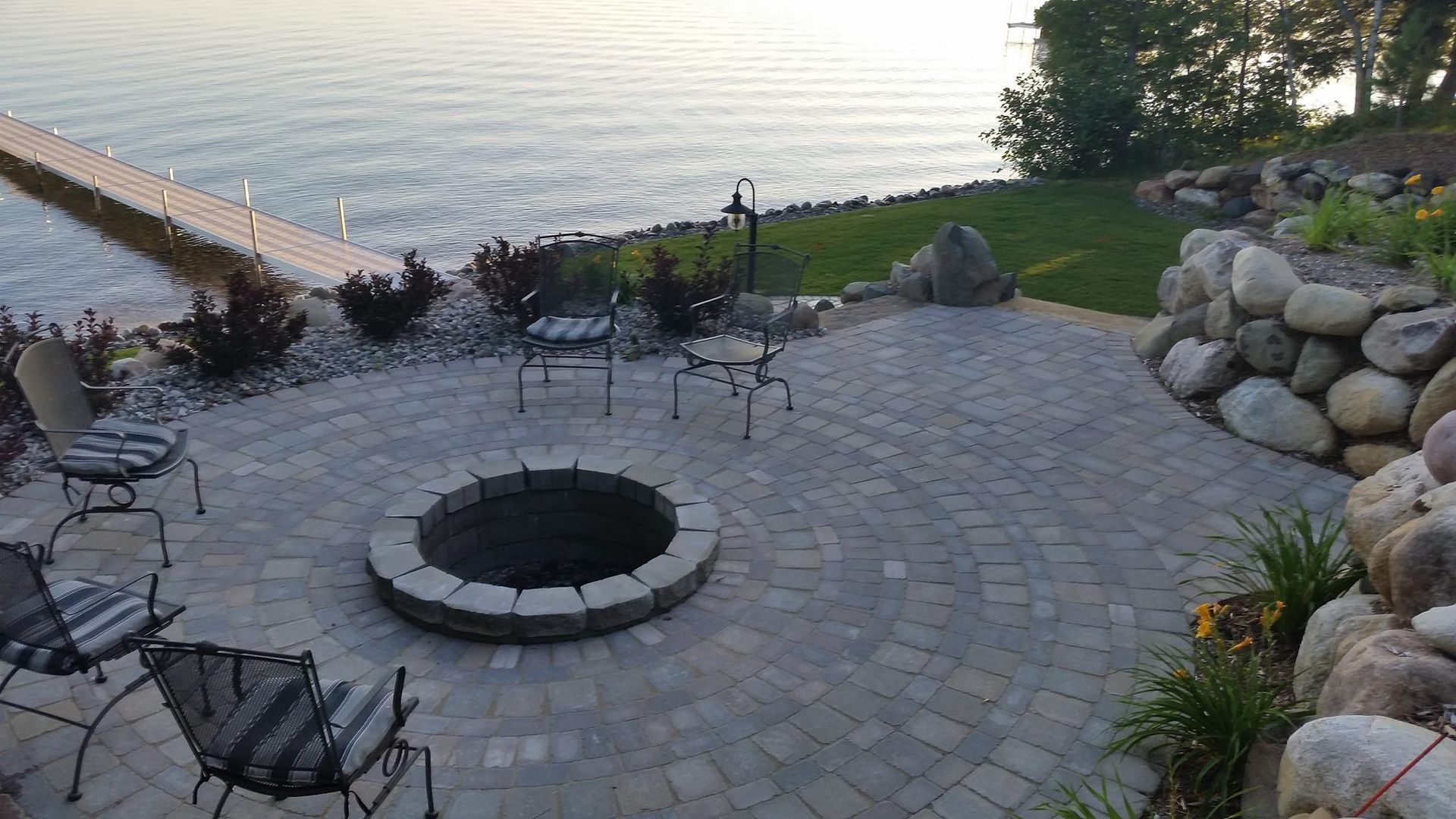 Outdoor kitchen or fire feature on a stone patio