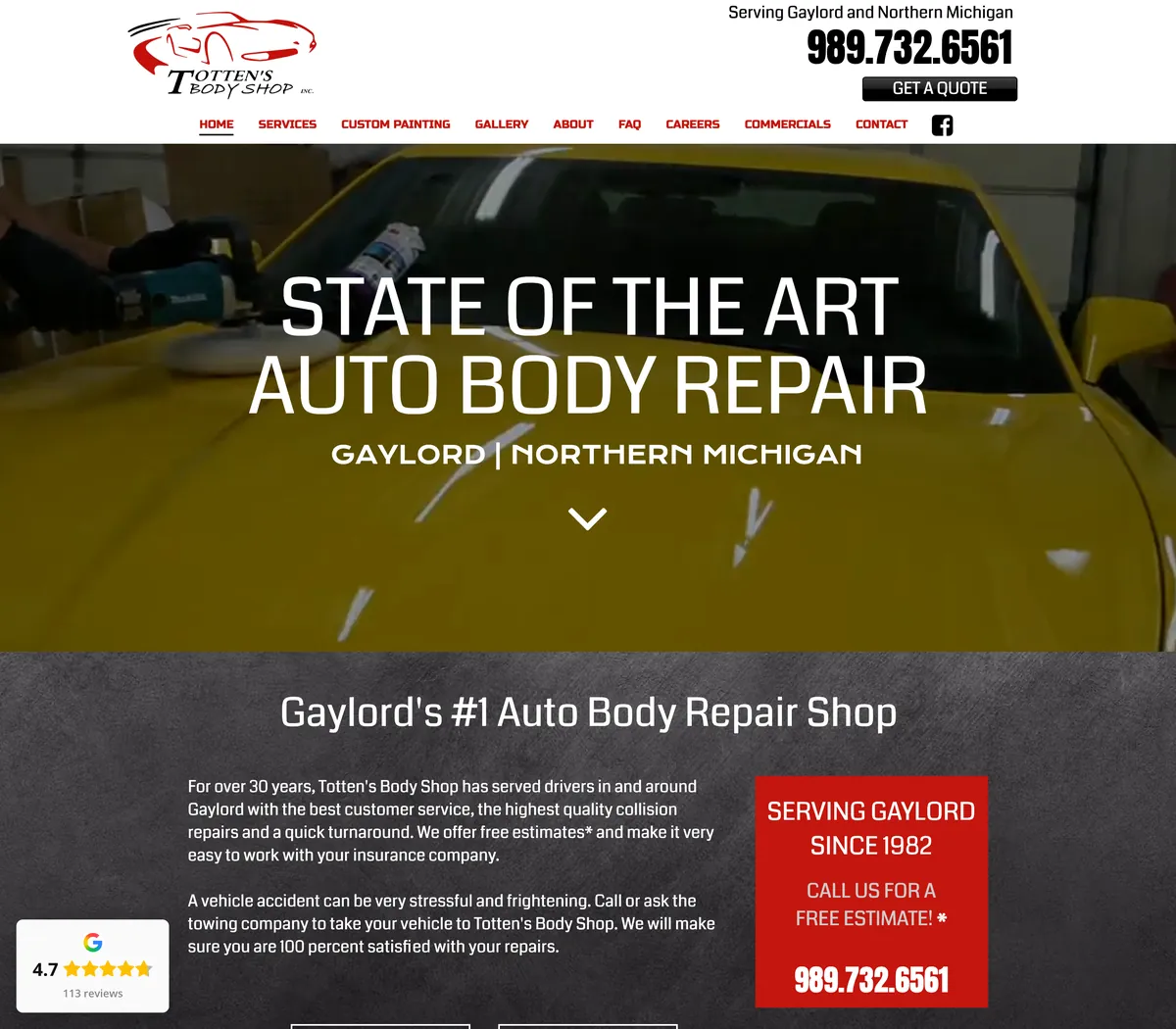 The old website of Totten's Body Shop, as it is today